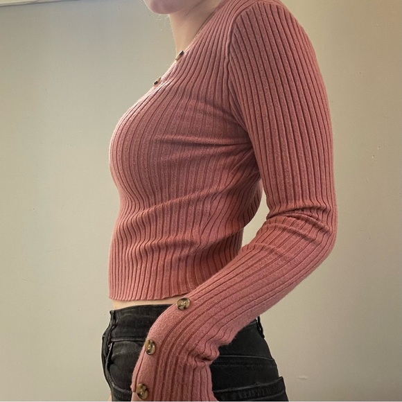 Love tree blush pink ribbed long sleeve crop top - Picture 2 of 3